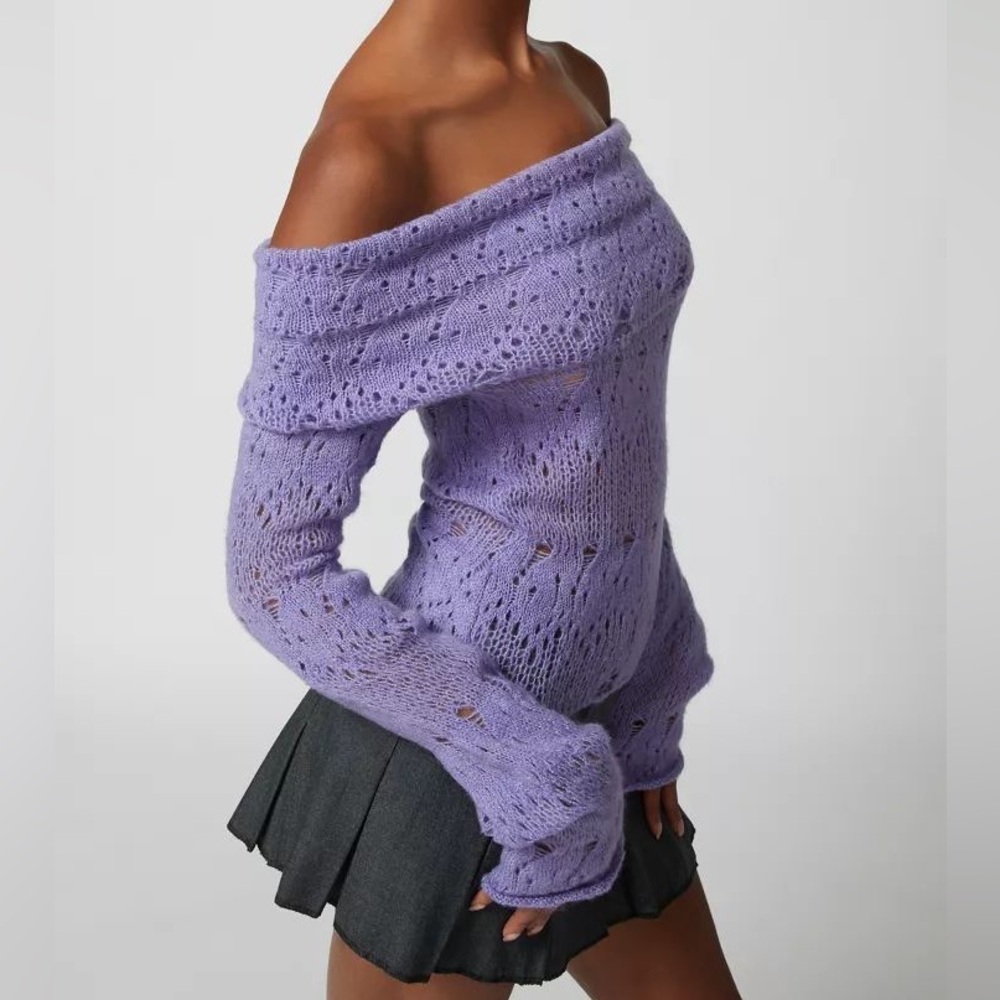 Urban outfitters purple distressed off shoulder knit sweater size small